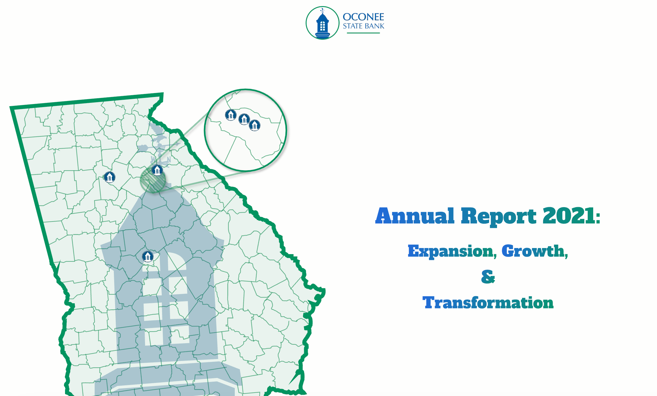 Hero section showing map and animated title for Oconee State Bank annual report